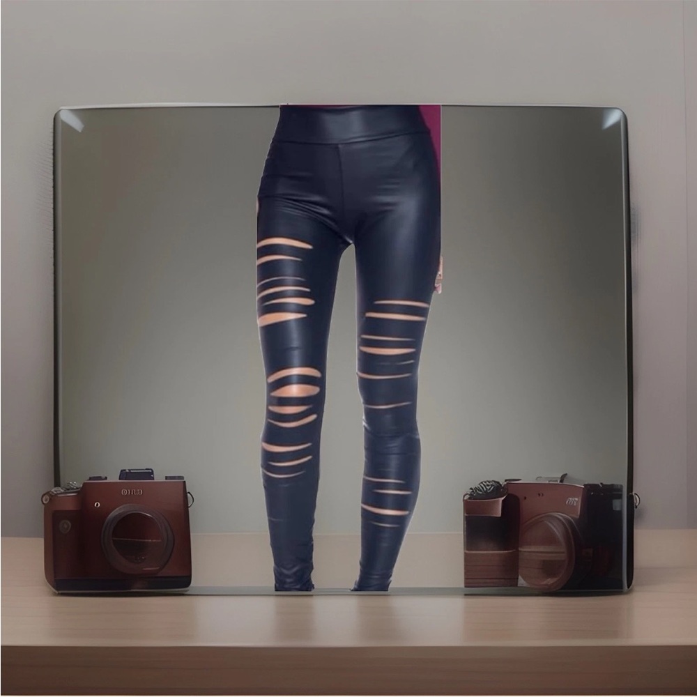 Faux Leather Distressed Leggings Cemi Cert Stylish Ripped Fashion Leggings